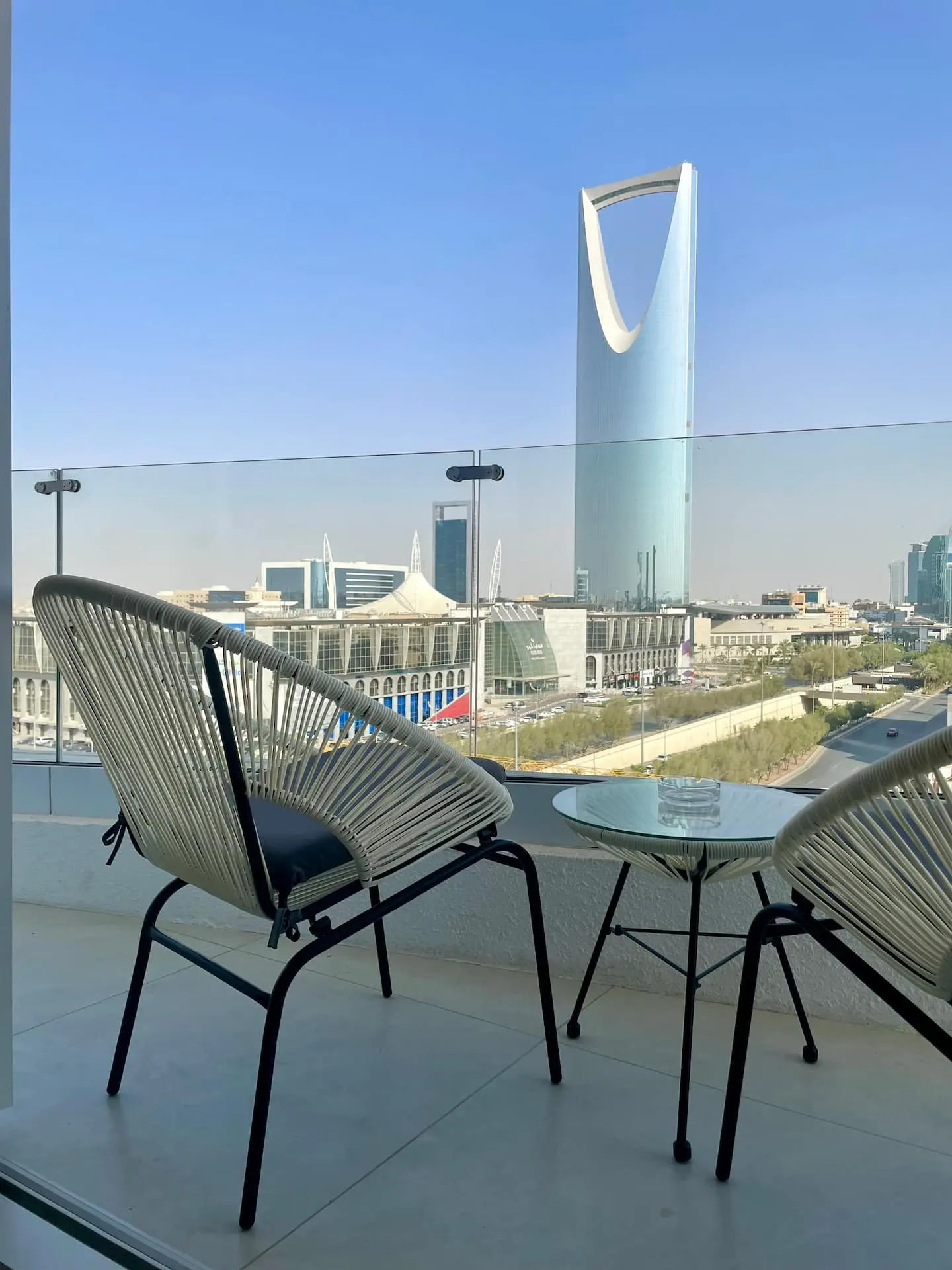 Balcony facing Kingdom Tower at the Kingdom View Suite